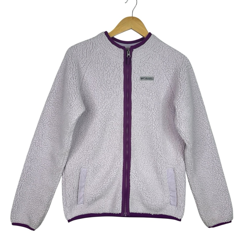 Columbia Youth Full Zip Sherpa Fleece Jacket Purple Outdoor Hiking Cozycore XL